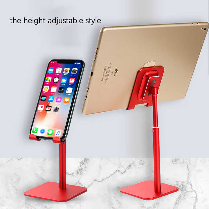 Red Adjustable Aluminum Alloy Phone and Tablet Stand - Telescopic Desktop Holder for Live Streaming and Hands-Free Use