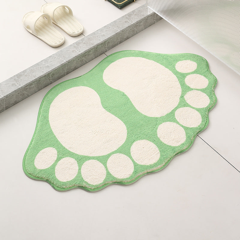 2 Pcs Light Green And White Foot-Shaped Plush Bath Mat - Non-Slip Absorbent Bathroom Rug for Bedroom and Doorway (50x80cm)