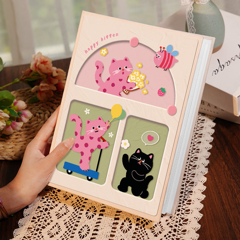Cover 1 Colorful 7-Inch 100-Photo Cartoon Cat Album - Large Capacity Family Photo Storage Book with Suede and Crystal Cover