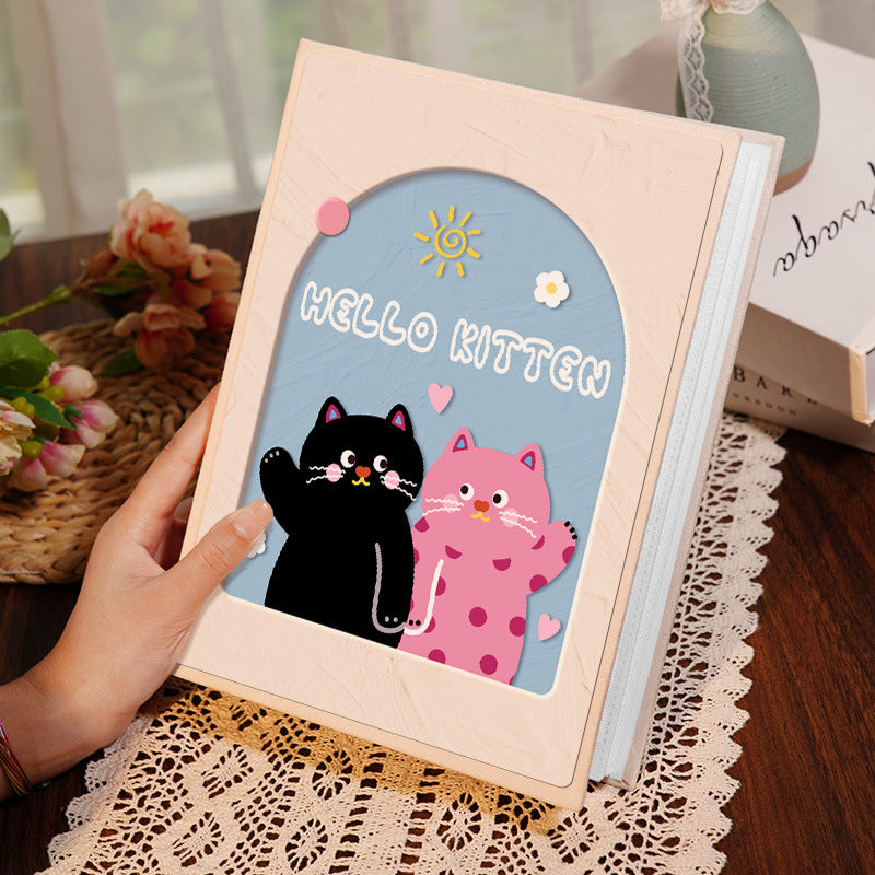 Cover 3 Colorful 7-Inch 100-Photo Cartoon Cat Album - Large Capacity Family Photo Storage Book with Suede and Crystal Cover