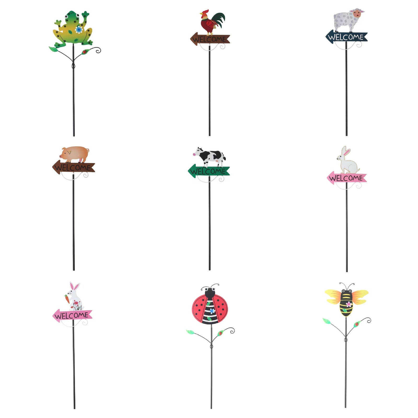 Red Ladybug Pattern Charming Metal Garden Stakes | Welcome Yard & Lawn Decor