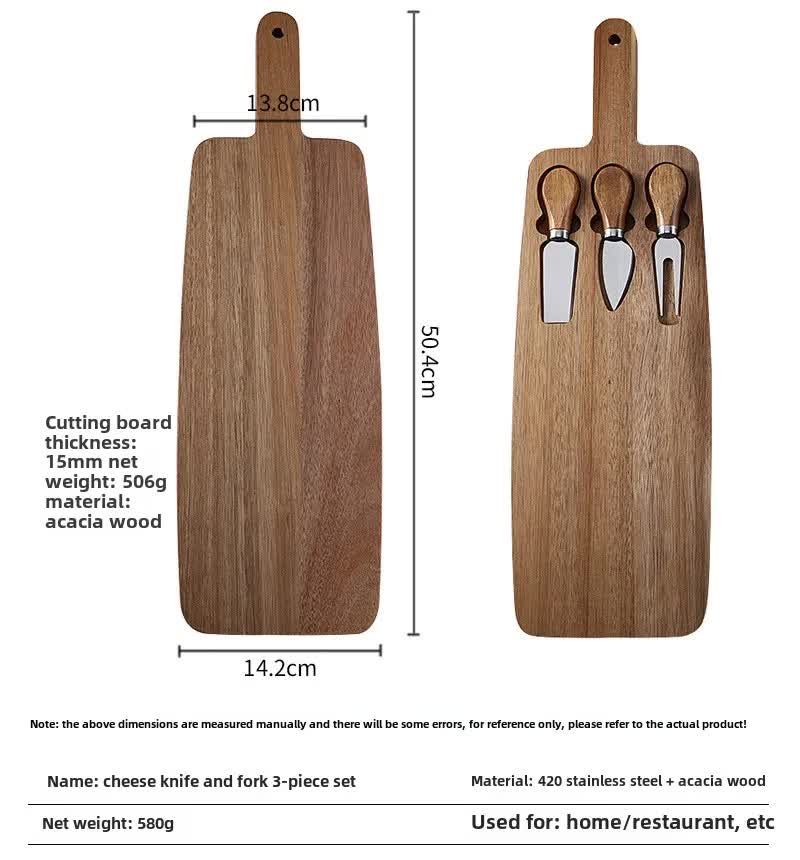 Brown And Gold Premium Acacia Wood Cheese Board Set | Charcuterie Platter with 3 Stainless Steel Knives