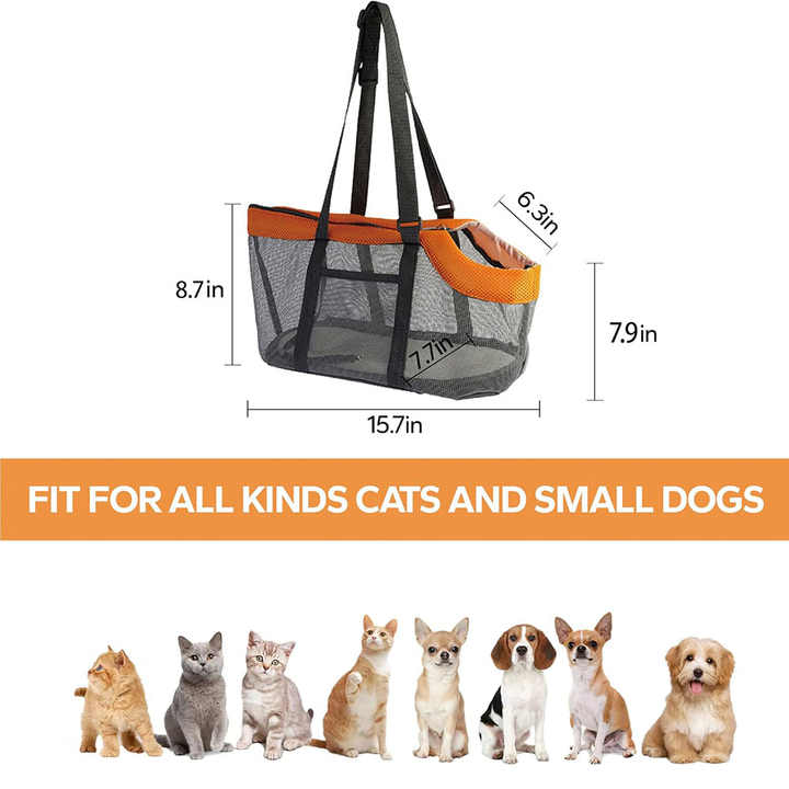 Orange And Grey Lightweight Breathable Mesh Pet Carrier Handbag - Portable Travel Tote for Small Dogs & Cats up to 8kg