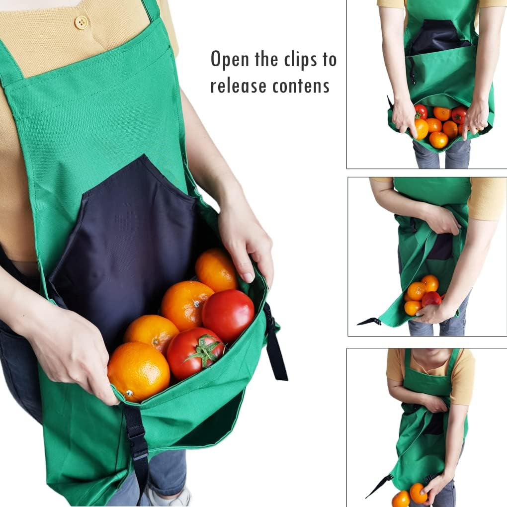 Blue Garden Harvesting Apron - Waterproof Oxford Cloth with Quick Release Pouch
