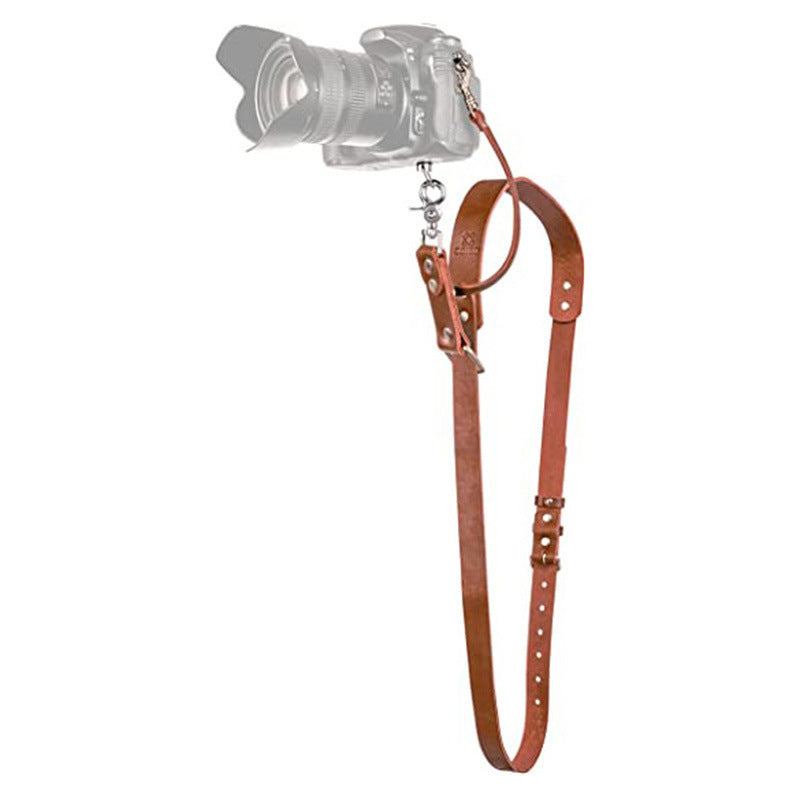 Brown Adjustable Genuine Leather Camera Strap - Crossbody Shoulder Sling for DSLR/SLR(The camera is a prop and is not included)