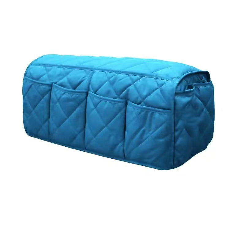 2 Pcs Blue Quilted Sofa Armrest Organizer Caddy - Multi-Pocket Remote Control Holder Bag