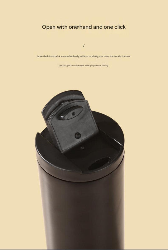 Black Sleek Insulated Stainless Steel Coffee Tumbler Set (400ml & 500ml) - One-Touch Lid Travel Mugs