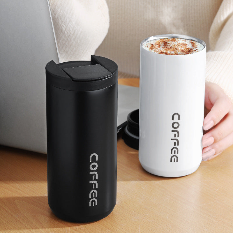 Gold Sleek Insulated Stainless Steel Coffee Tumbler Set (400ml & 500ml) - One-Touch Lid Travel Mugs