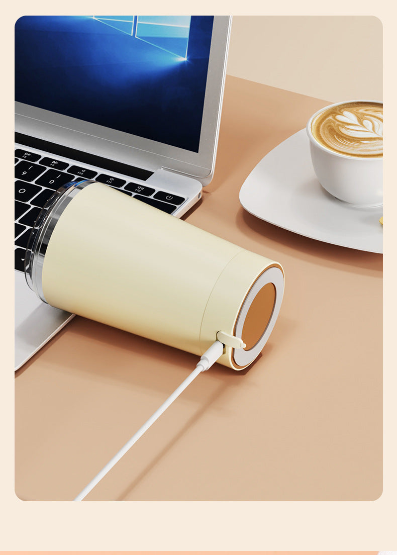 Pink 316 Stainless Steel Rechargeable Electric Self-Stirring Mug - 420ml Automatic Mixing Cup with Magnetic Rotor