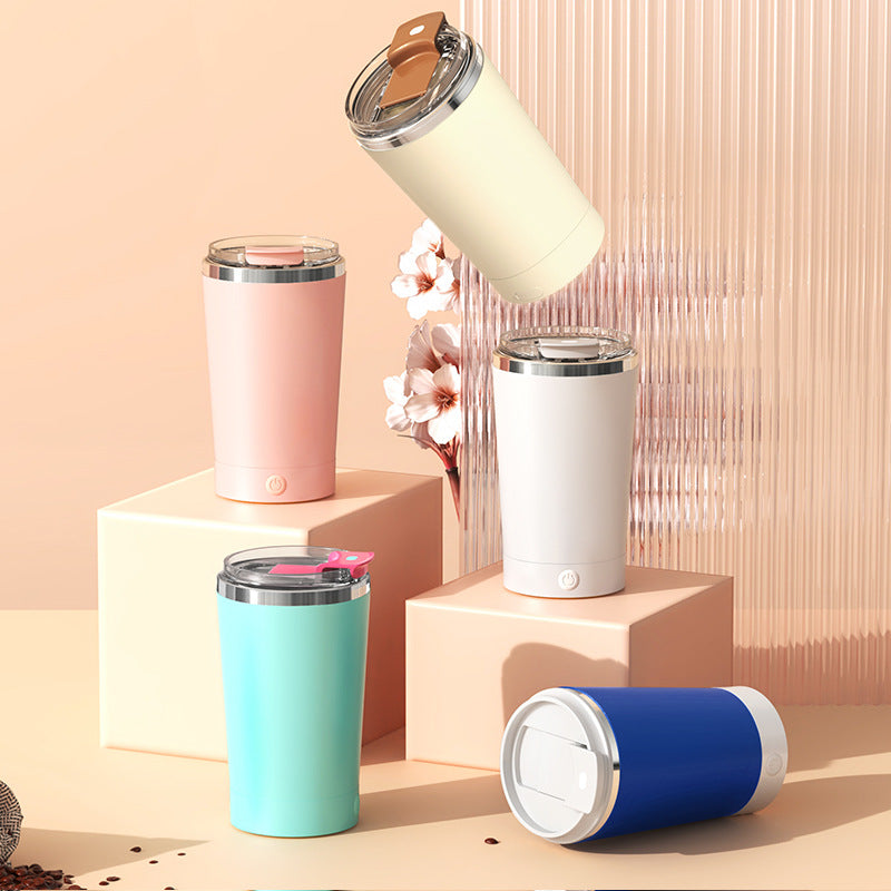 Light Blue 316 Stainless Steel Rechargeable Electric Self-Stirring Mug - 420ml Automatic Mixing Cup with Magnetic Rotor