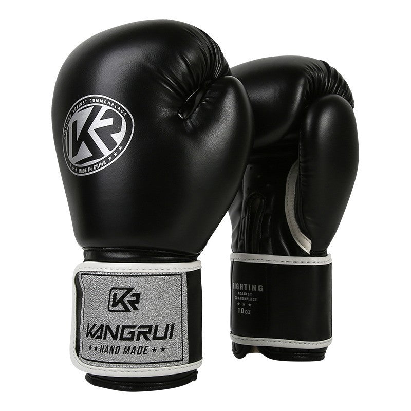Black And Silver Durable 8oz PU Leather Boxing Gloves - Padded & Ventilated for Training