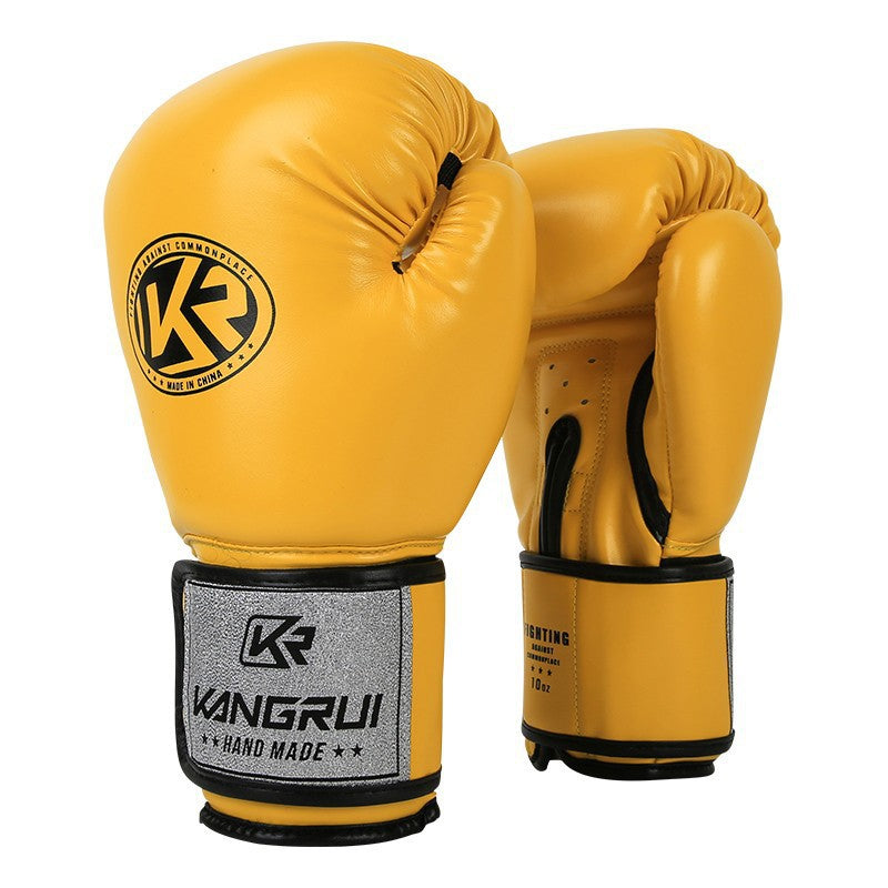 Yellow And Silver Durable 10oz PU Leather Boxing Gloves - Padded & Ventilated for Training