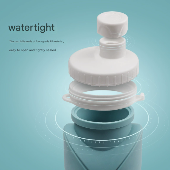 Grey Portable Silicone Collapsible Water Bottle - Foldable Sports Cup for Cycling and Outdoor Fitness