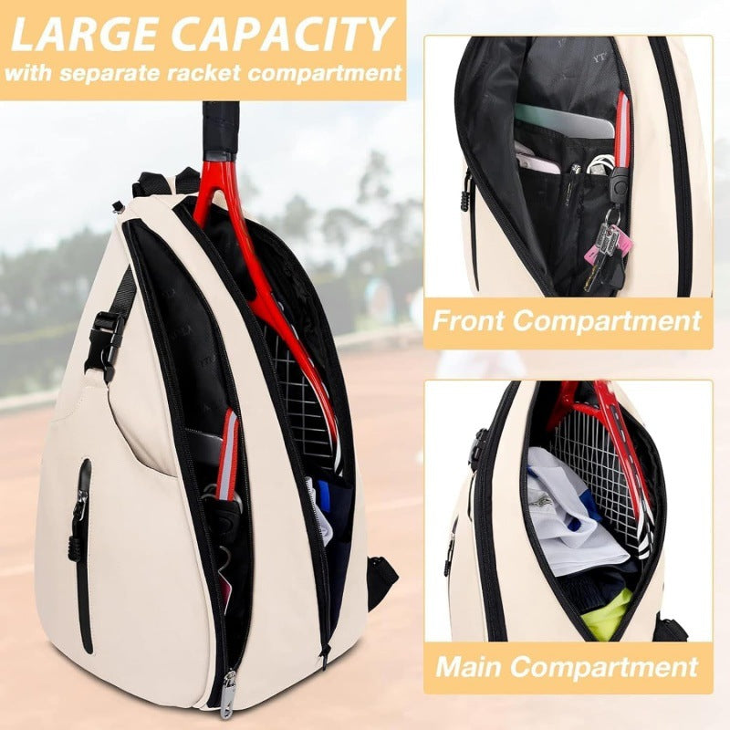 Beige Badminton Tennis Backpack - Multi-Racket Sports Bag with Shoulder Strap (Fits 2 Midsize Rackets)