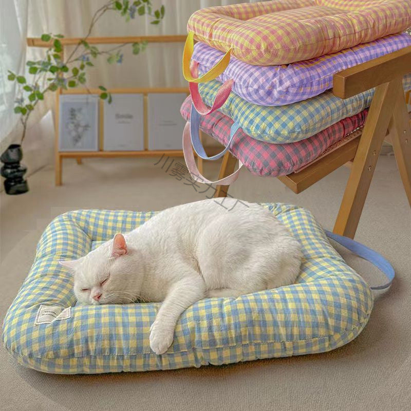 M Yellow-purple All-Season Pet Bed - Soft Washable Dog & Cat Mat with Comfortable Cushion - Warm Winter Padding for Small to Large Pets