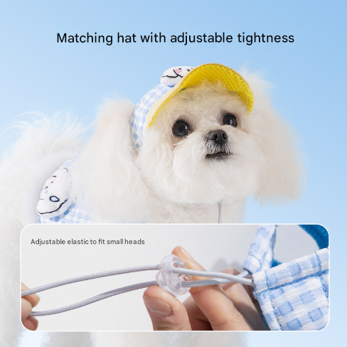 L Brown Pet Sun Hat with Adjustable Strap + Leash & Harness 3-Piece Set - Breathable Summer Cap for Dogs & Cats with Ear Holes