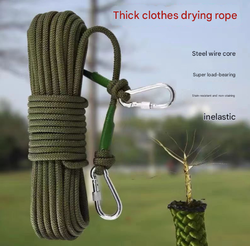White With Wire Core Heavy Duty Adjustable Clothesline Set (4 Pack) - 10m Steel Wire Core Nylon Rope with Hooks for Outdoor & Camping