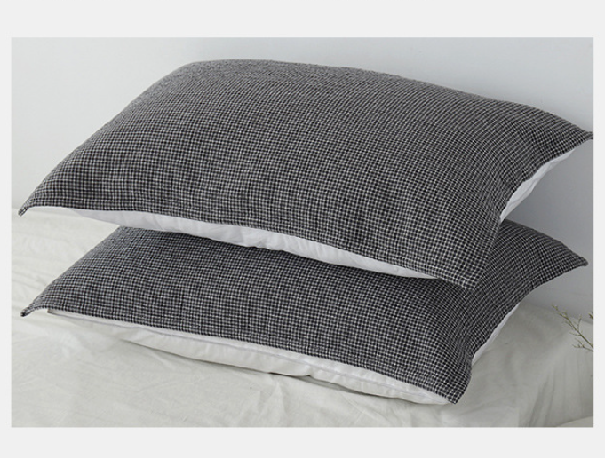 White Breathable 4-Layer Cotton Gauze Pillow Towel Pair - Japanese Style Grid (52x75cm)