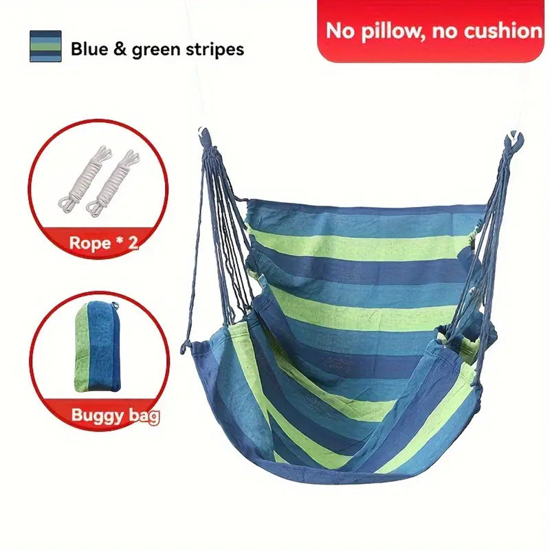 Colorful Striped Hammock Chair with Ropes and Storage Bag - Blue Stripes