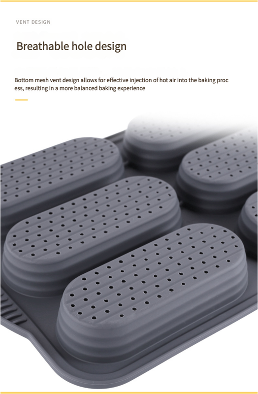 Grey 6-hole silicone baking mold, perforated loaf pan 37.5 cm x 24.5 cm, suitable for bread and cakes (sold in sets of 2)