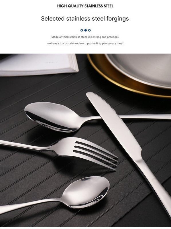 6-Piece Portable Stainless Steel Cutlery Set with Plate and Bag - Gold, Great for Camping and Travel (Teaspoon)