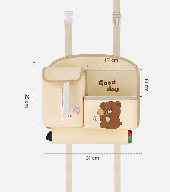 Car Seat Back Organizer with Practical design-Multi-Pocket Storage for Tissues and Gadgets-Cute bear(Brown)
