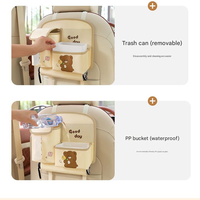 Car Seat Back Organizer with Practical design-Multi-Pocket Storage for Tissues and Gadgets-Cute bear(Brown)