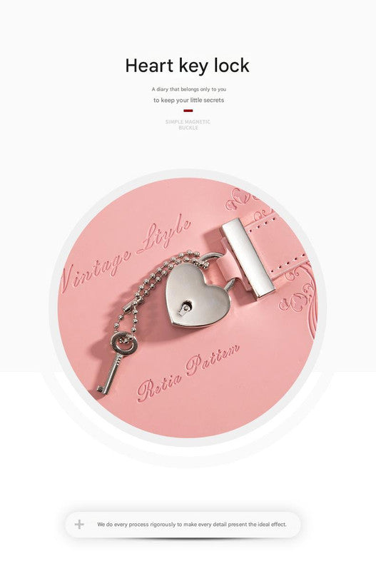 Heart Lock Diary with Key - Vintage Style Journal, Green PU Leather, Secure and Elegant