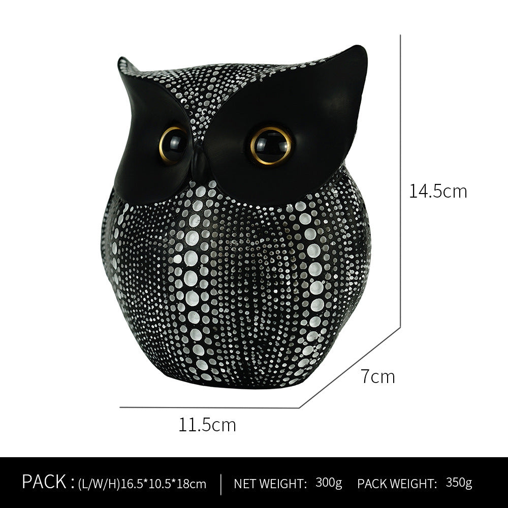 Black resin owl statue - modern perforated design for living room TV cabinet and entryway decoration