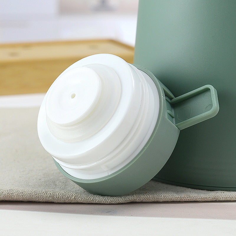 1000ml White thermos bottle with wooden handle, double-layer glass liner coffee pot, suitable for hot and cold drinks