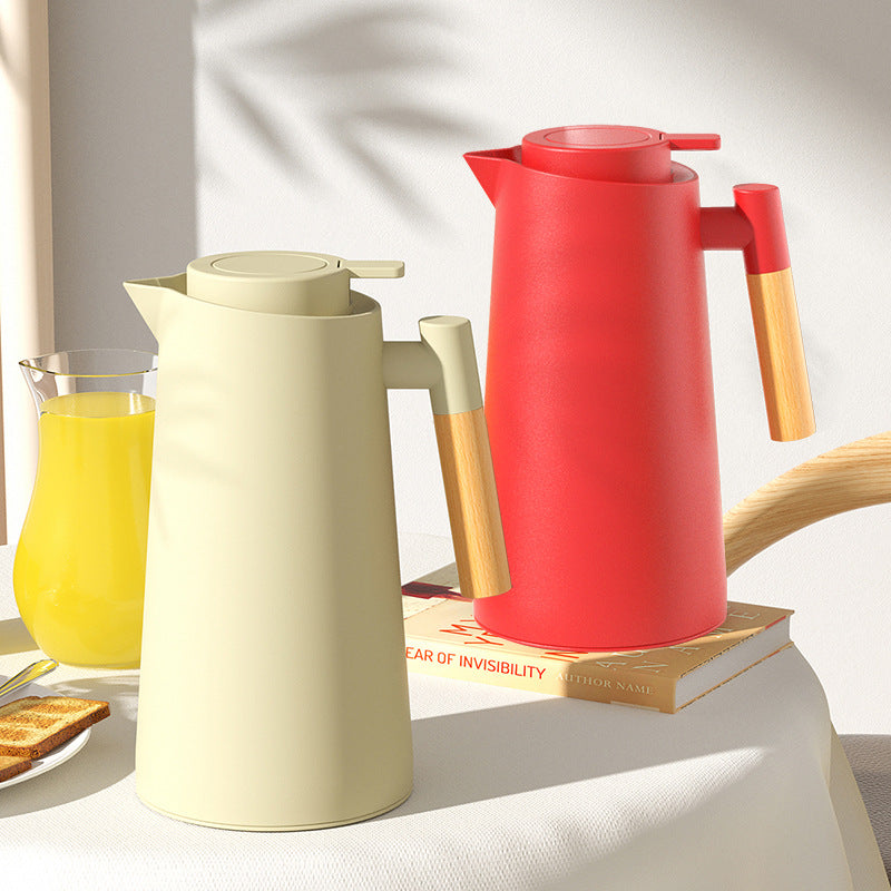 1000ml Bamboo Green thermos bottle with wooden handle, double-layer glass liner coffee pot, suitable for hot and cold drinks