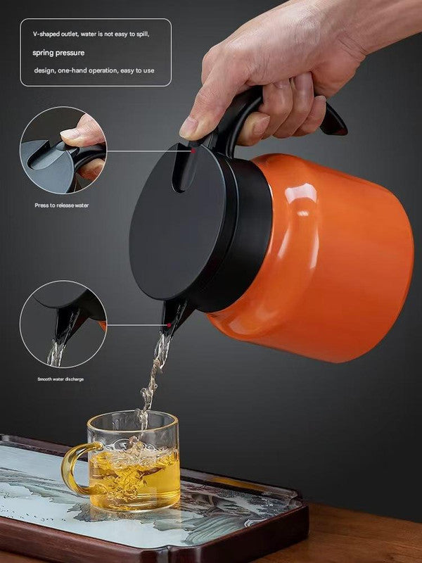 Orange 316 Stainless Steel Stewing Tea Kettle with Wooden Handle - Insulated Tea and Coffee Kettle with Infuser for Home and Office