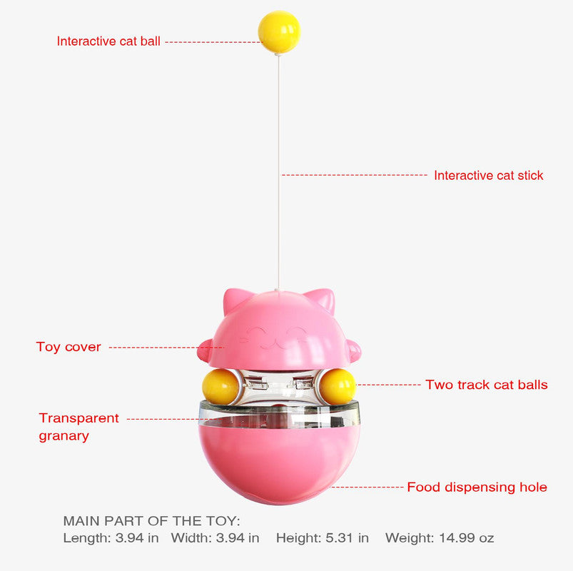 Cat Teaser Cup Toy, Interactive Treat Dispensing Ball with Wand (Pink)