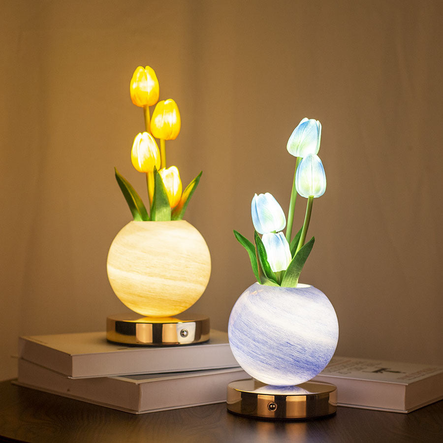Blue Tulip Night Light - Floral Table Lamp for Bedroom Ambiance