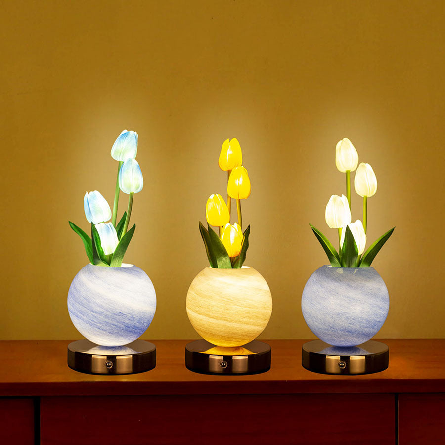 Orange Tulip Night Light - Floral Table Lamp for Bedroom Ambiance