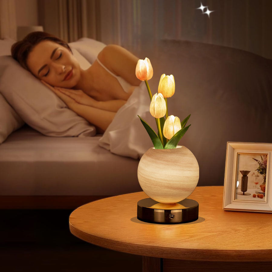 Orange Tulip Night Light - Floral Table Lamp for Bedroom Ambiance