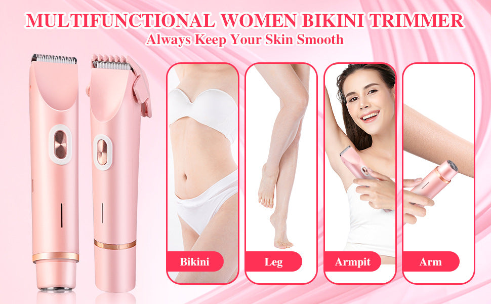 2-in-1 Ladies Electric Shaver & Trimmer - IPX7 Waterproof, USB-C Rechargeable, Dual Head Design(pink)
