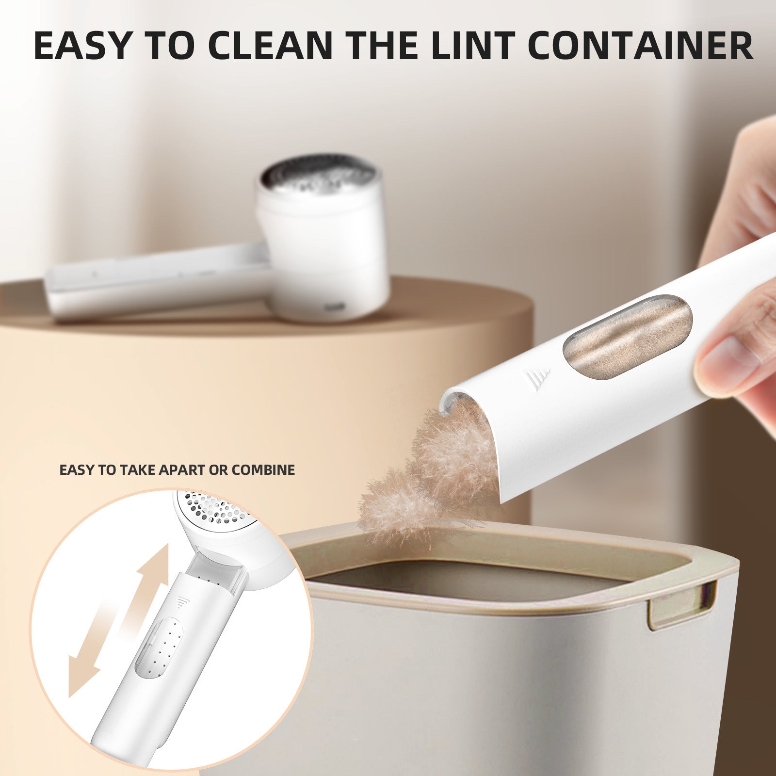 Rechargeable Electric Lint Remover with LED Display - 3 Speed Levels, USB-C Charging, 2600mAh Battery(white)