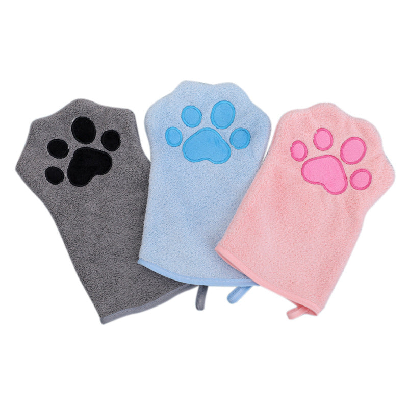 Adorable Pet Paw Grooming & Drying Mitt - Super Absorbent Fleece Material(Gray)