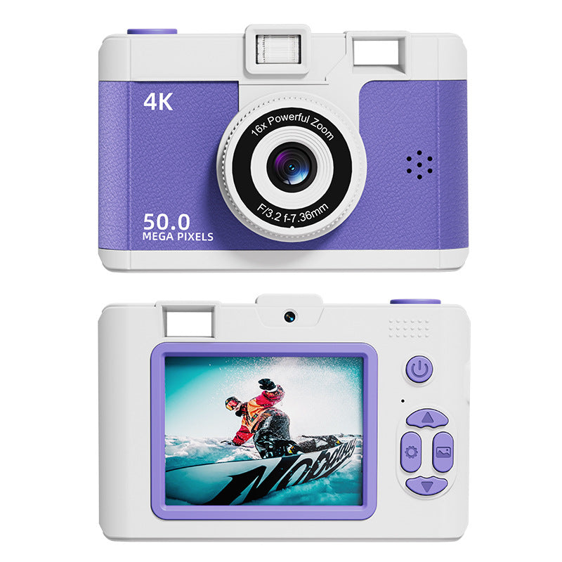 Compact 4K Digital Camera - 50MP, 16x Zoom, 2.4-inch IPS Screen, WiFi & Fill Light - Retro CCD Style(Purple)