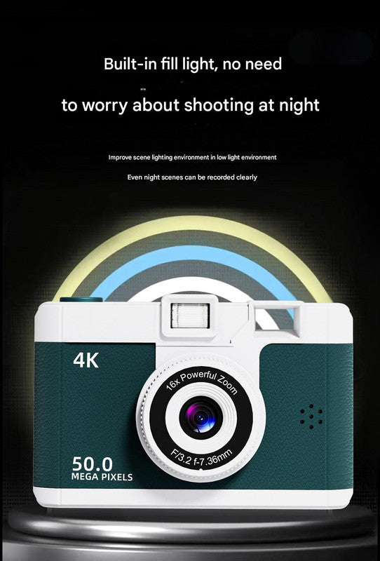 Compact 4K Digital Camera - 50MP, 16x Zoom, 2.4-inch IPS Screen, WiFi & Fill Light - Retro CCD Style(Purple)