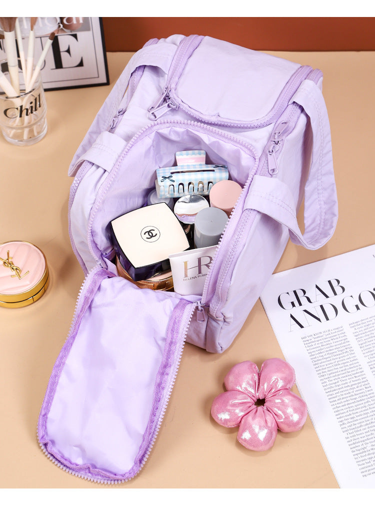 Portable Multi-Compartment Travel Toiletry & Makeup Organizer Bag with Brush Holders(blue)