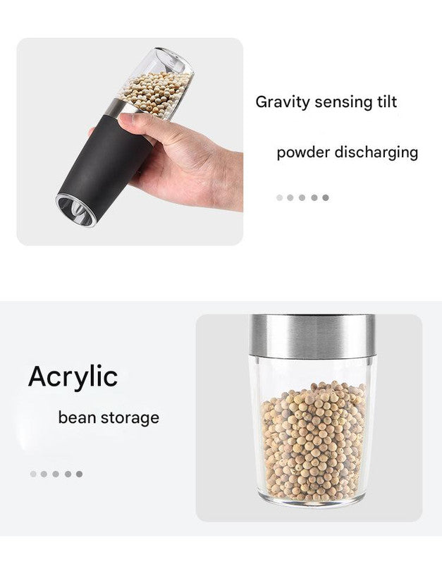 Gravity Electric Salt & Pepper Grinder Set - Adjustable Coarseness, LED Light, Battery Operated(silver)
