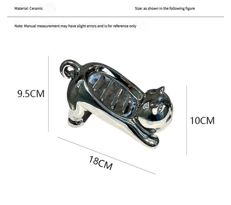 Charming Cat-Shaped Ceramic Soap Dish - Creative & Versatile Home Decor Accent(Silver)