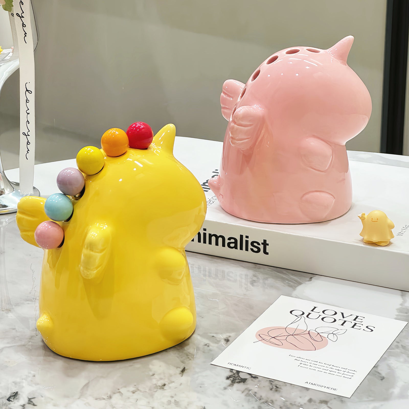 Adorable Unicorn Ceramic Fruit Fork Holder Set - Includes Stainless Steel Forks with Ball Tops(pink)