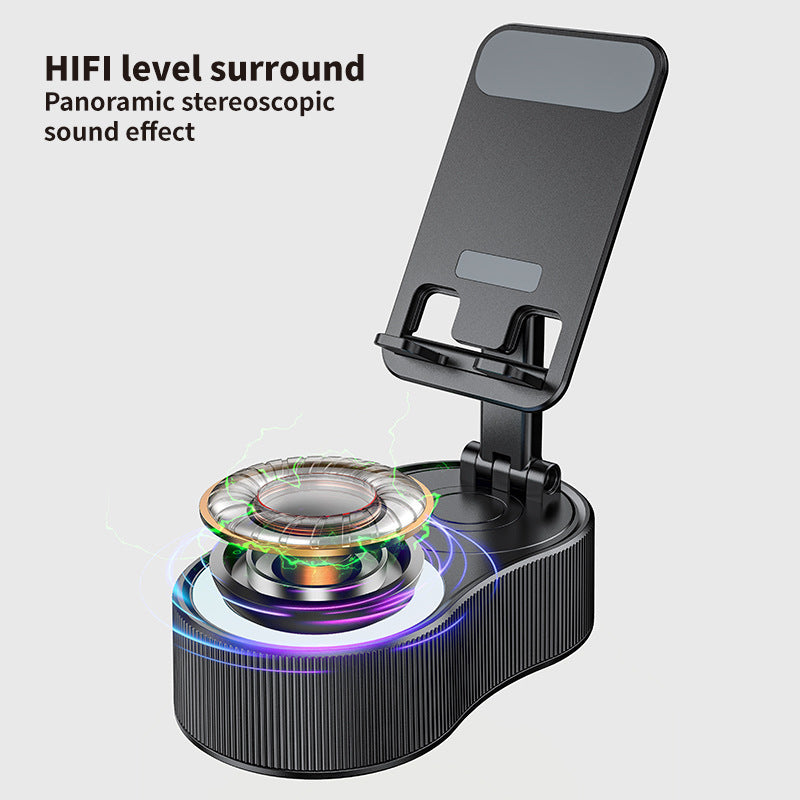 Foldable Bluetooth Speaker with 360 Rotating Phone/Tablet Stand & RGB Lights - HIFI Surround Sound(black)