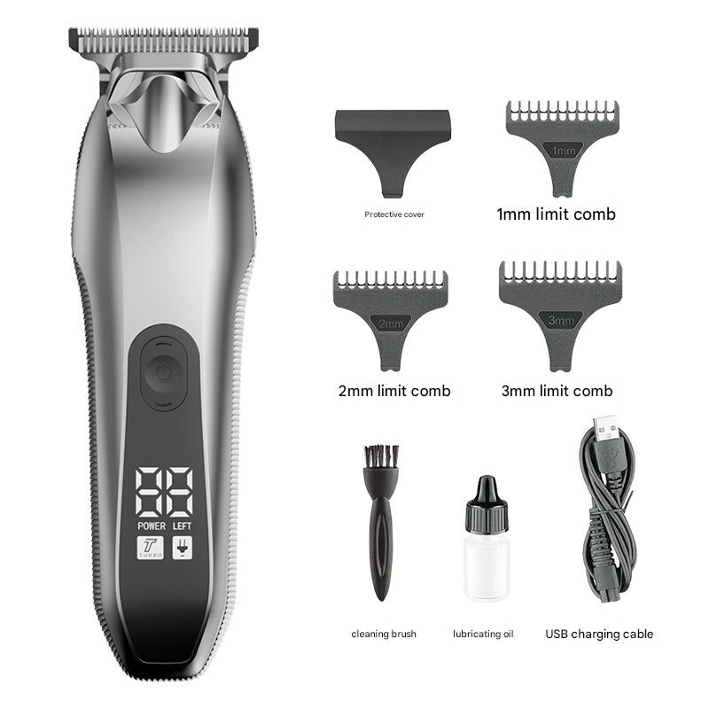 Professional Electric Hair Clipper & Beard Trimmer - USB Rechargeable, LED Display(Silver)