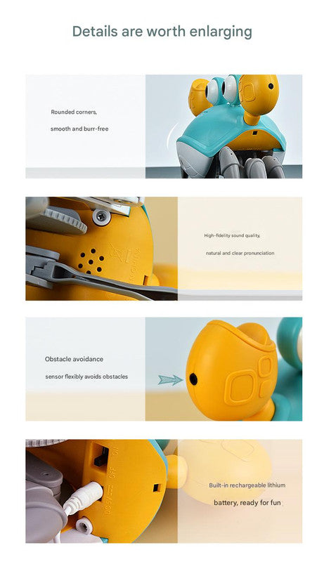 Interactive Crawling Crab Baby Toy with Music, Lights & Obstacle Avoidance(Pink)