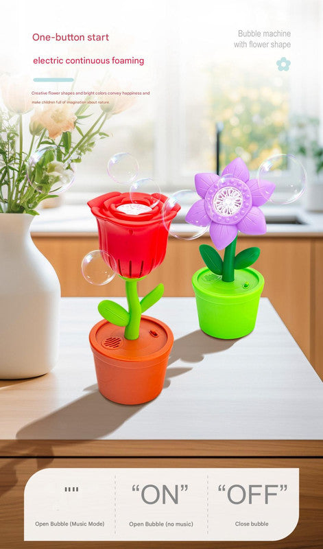 Electric Flower Bubble Machine with Music - Rechargeable, 10-Hole Output(yellow)