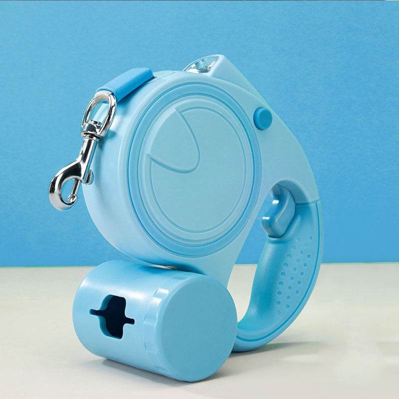 Green 3M Retractable Dog Leash - Built-in LED Light (No Batteries) and Bag Holder